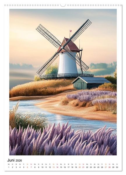 Produktbild: Windm&uuml;hlen - Im Wind der Zeit (Wandkalender 2026 DIN A2 hoch), CALVENDO Monatskalender