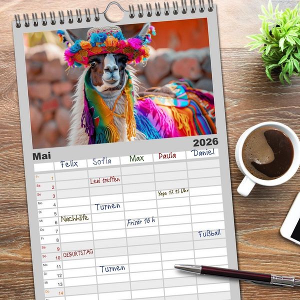 Produktbild: Familienplaner 2026 - Lamas auf Tour. Perus flauschige Fashion-Ikonen mit 5 Spalten (Wandkalender, 21 x 45 cm) CALVENDO
