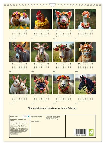 Produktbild: Blumenbekr&auml;nzte Haustiere zu ihrem Feiertag (Wandkalender 2026 DIN A3 hoch), CALVENDO Monatskalender