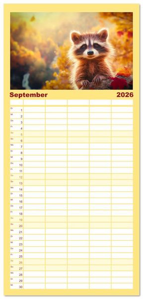 Produktbild: Familienplaner 2026 - Frech, flauschig, fantastisch - Der Waschb&auml;ren-Kalender mit 5 Spalten (Wandkalender, 21 x 45 cm) CALVENDO