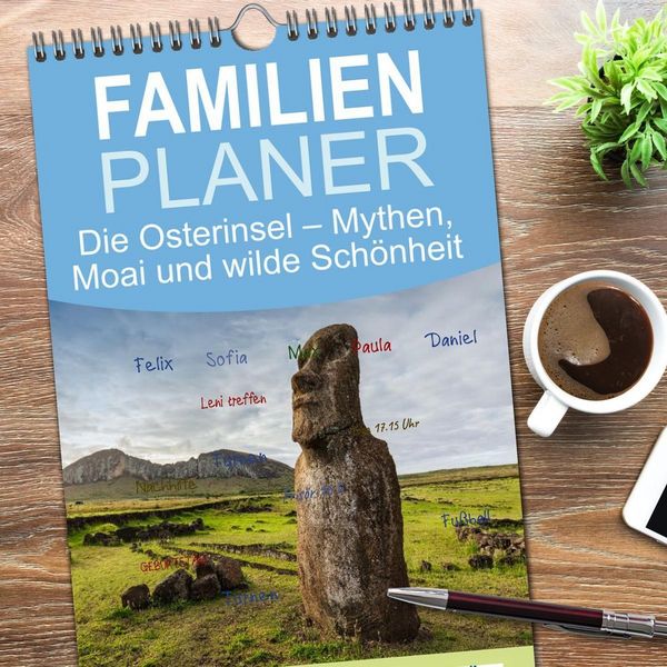 Produktbild: Familienplaner 2026 - Die Osterinsel &ndash; Mythen, Moai und wilde Sch&ouml;nheit mit 5 Spalten (Wandkalender, 21 x 45 cm) CALVENDO