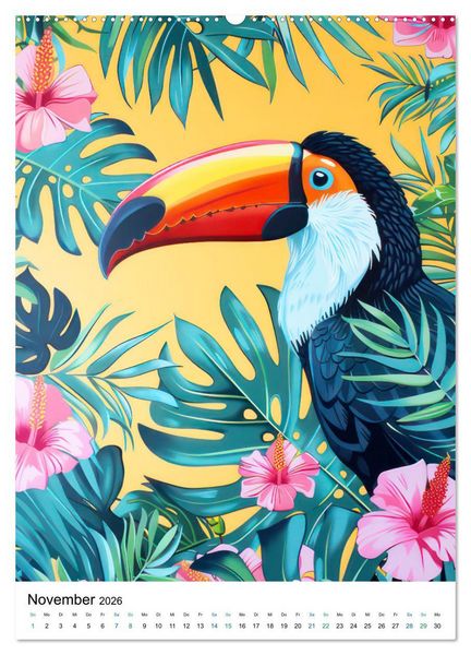 Produktbild: Dschungeltiere im Pop-Art Stil (hochwertiger Premium Wandkalender 2026 DIN A2 hoch), Kunstdruck in Hochglanz
