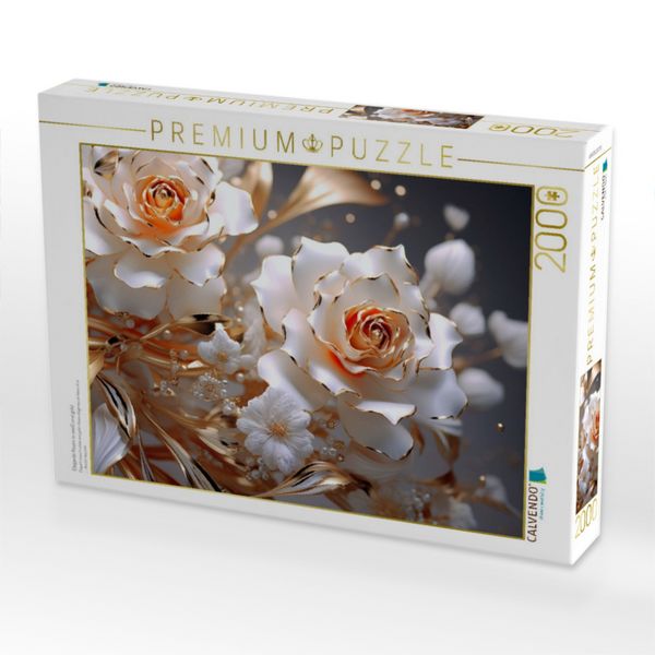 Produktbild: CALVENDO Puzzle Elegante Rosen in wei&szlig; und gold | 2000 Teile Lege-Gr&ouml;&szlig;e 90x67cm Foto-Puzzle f&uuml;r gl&uuml;ckliche Stunden