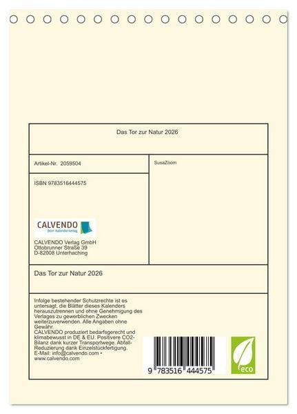Produktbild: Das Tor zur Natur 2026 (Tischkalender 2026 DIN A5 hoch), CALVENDO Monatskalender