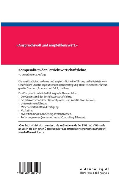Produktbild: Kompendium der Betriebswirtschaftslehre