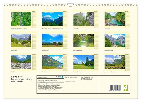 Produktbild: Slowenien - Impressionen eines Naturjuwels (Wandkalender 2026 DIN A3 quer), CALVENDO Monatskalender