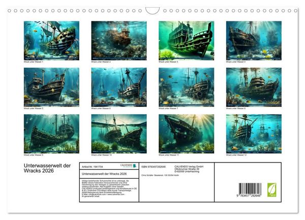 Produktbild: Unterwasserwelt der Wracks 2026 (Wandkalender 2026 DIN A3 quer), CALVENDO Monatskalender