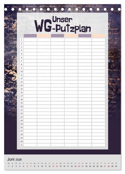 Produktbild: Gothic WG-Putzplan & Kalender 2026 (Tischkalender 2026 DIN A5 hoch), CALVENDO Monatskalender