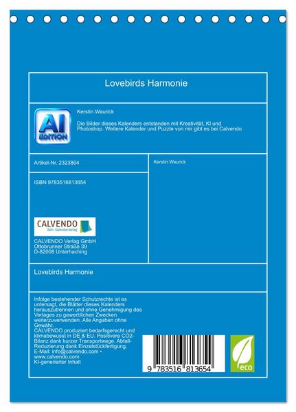 Produktbild: Lovebirds Harmonie (Tischkalender 2027 DIN A5 hoch), CALVENDO Monatskalender
