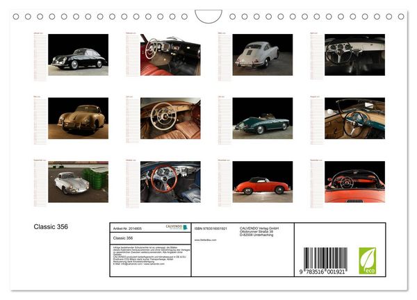 Produktbild: Classic 356 (Wandkalender 2026 DIN A4 quer), CALVENDO Monatskalender
