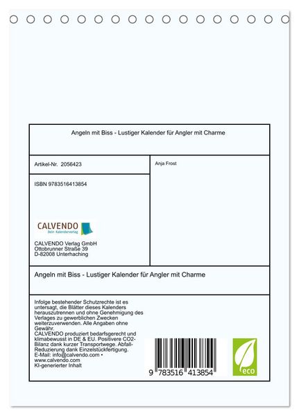 Produktbild: Angeln mit Biss - Lustiger Kalender f&uuml;r Angler mit Charme (Tischkalender 2026 DIN A5 hoch), CALVENDO Monatskalender