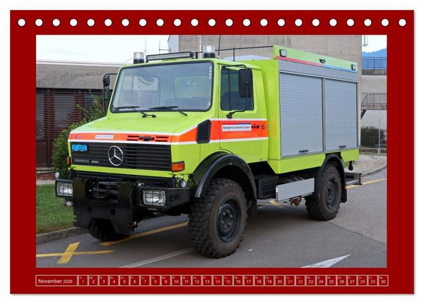 Produktbild: Unimog bei der Feuerwehr (Tischkalender 2026 DIN A5 quer), CALVENDO Monatskalender