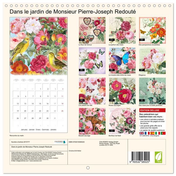 Produktbild: Dans le jardin de Monsieur Pierre-Joseph Redout&eacute; (Calendrier mural carr&eacute; 2026 30x30 cm) Calendrier double avec une page pour vos prises de notes