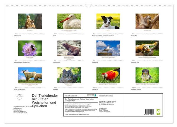 Produktbild: Der Tierkalender mit Zitaten, Weisheiten und Spr&uuml;chen (Wandkalender 2026 DIN A2 quer), CALVENDO Monatskalender