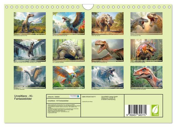 Produktbild: Urzeittiere - KI-Fantasiebilder (Wandkalender 2026 DIN A4 quer), CALVENDO Monatskalender
