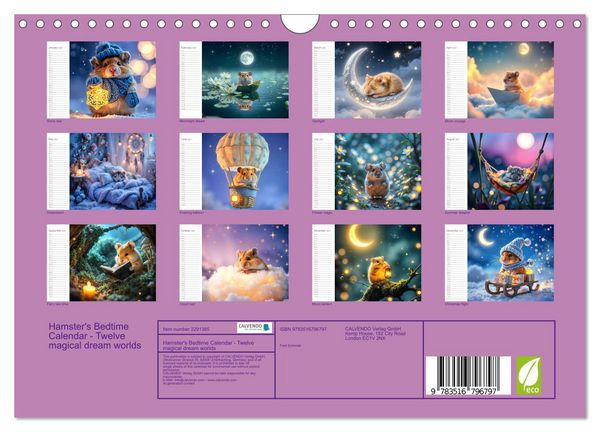 Produktbild: Hamster's Bedtime Calendar - Twelve magical dream worlds (Wall Calendar 2027 DIN A4 landscape), CALVENDO 12 Month Wall Calendar