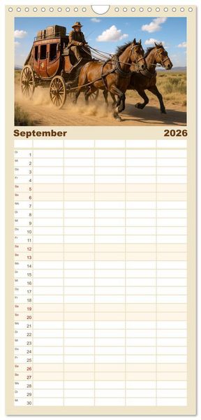 Produktbild: Familienplaner 2026 - Cowboy Alltag und Western Staub mit 5 Spalten (Wandkalender, 21 x 45 cm) CALVENDO