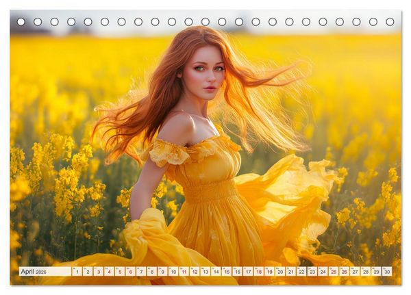 Produktbild: Bl&uuml;tenzauber im Feld - Frauen in farbenpr&auml;chtiger Landschaften (Tischkalender 2026 DIN A5 quer), CALVENDO Monatskalender