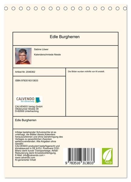 Produktbild: Edle Burgherren (Tischkalender 2026 DIN A5 hoch), CALVENDO Monatskalender