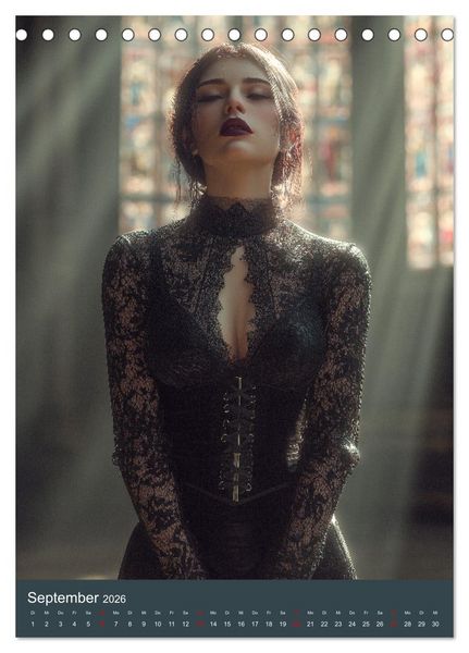 Produktbild: Gothic Girls - d&uuml;stere Frauen in schwarzer Gothic-Kleidung (Tischkalender 2026 DIN A5 hoch), CALVENDO Monatskalender