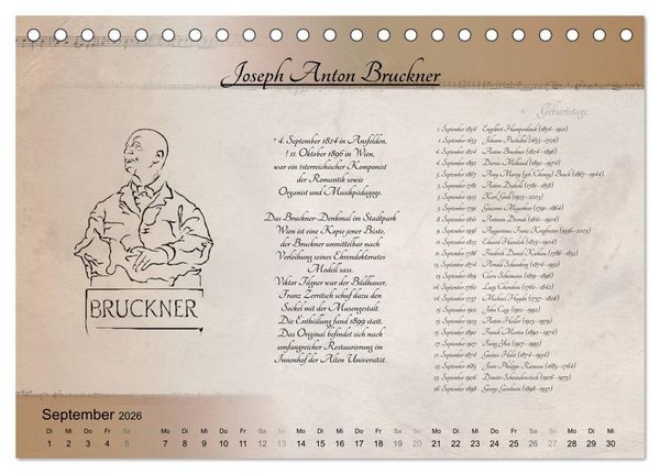 Produktbild: Von Mozart bis Beethoven (Tischkalender 2026 DIN A5 quer), CALVENDO Monatskalender