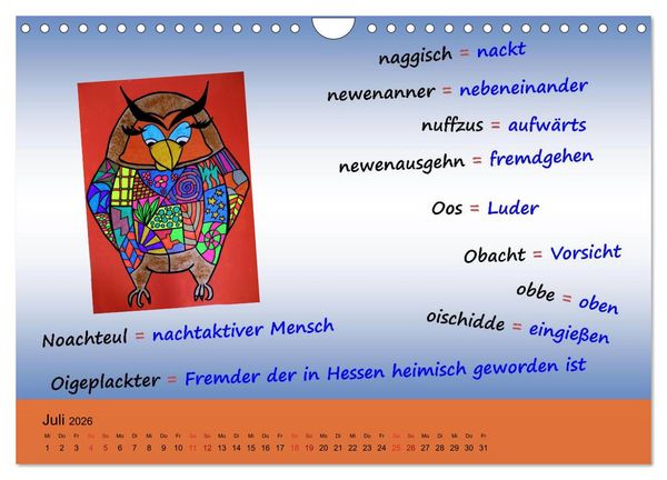 Produktbild: De Hessisch-Kalenner - hessisch babbele lerne in aam Johr (Wandkalender 2026 DIN A4 quer), CALVENDO Monatskalender
