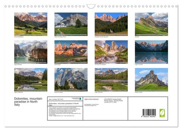 Produktbild: Dolomites, mountain paradise in North Italy (Wall Calendar 2026 DIN A3 landscape), CALVENDO 12 Month Wall Calendar