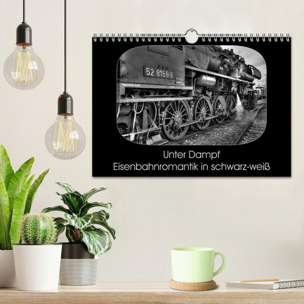 Produktbild: Unter Dampf - Eisenbahnromantik in schwarz-wei&szlig; (Wandkalender 2026 DIN A4 quer), CALVENDO Monatskalender
