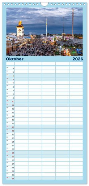 Produktbild: Familienplaner 2026 - Abend in M&uuml;nchen mit 5 Spalten (Wandkalender, 21 x 45 cm) CALVENDO