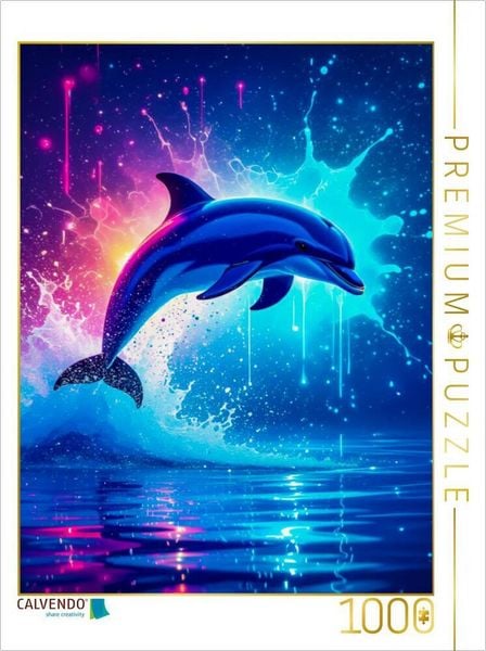 Produktbild: CALVENDO Puzzle Leuchtender Delfin im Neonmeer | 1000 Teile Lege-Gr&ouml;&szlig;e 64x48cm Foto-Puzzle f&uuml;r gl&uuml;ckliche Stunden