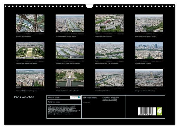 Produktbild: Paris von oben (Wandkalender 2026 DIN A3 quer), CALVENDO Monatskalender