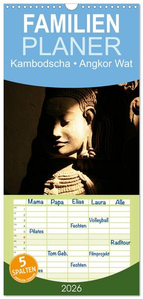 Produktbild: Familienplaner 2026 - Kambodscha &bull; Angkor Wat mit 5 Spalten (Wandkalender, 21 x 45 cm) CALVENDO