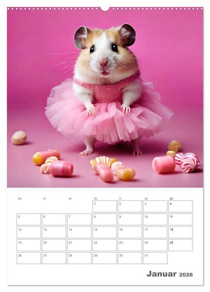 Produktbild: Ballerina Hamster - Eine Sinfonie aus zuckers&uuml;&szlig;e KI Hamstern in T&uuml;ll und Seide (hochwertiger Premium Wandkalender 2026 DIN A2 hoch), Kunstdruck in Hochglanz