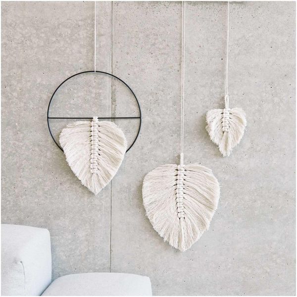 Produktbild: Makramee Set, Bl&auml;tter, 3 Stk &agrave; ca. 17 x 13cm - 22 x 17cm