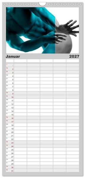 Produktbild: Familienplaner 2027 - Naked men behind the colors &ndash; &Auml;sthetische Aktfotografien mit 5 Spalten (Wandkalender, 21 x 45 cm) CALVENDO