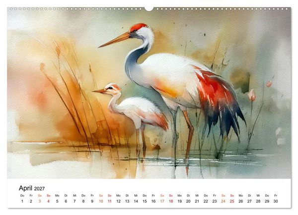 Produktbild: Kraniche zwischen Wind und Weite (hochwertiger Premium Wandkalender 2027 DIN A2 quer), Kunstdruck in Hochglanz