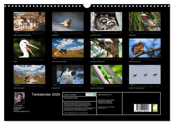 Produktbild: Tierkalender 2026 (Wandkalender 2026 DIN A3 quer), CALVENDO Monatskalender