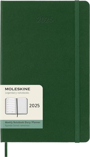 Moleskine 12 Monate Wochen Notizkalender 2025, Large/A5, Fester Einband, Myrtengrün