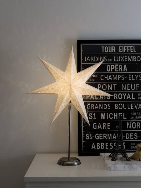 Produktbild: Konstsmide 2996-230 Weihnachtsstern Gl&uuml;hlampe, LED Wei&szlig;, Silber mit ausgestanzten Motiven, mit Schalter