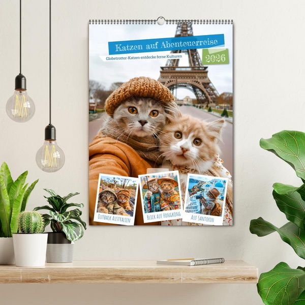 Produktbild: Katzen auf Abenteuerreise - Globetrotter-Katzen entdecke ferne Kulturen (Wandkalender 2026 DIN A2 hoch), CALVENDO Monatskalender