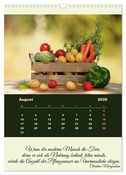 Produktbild: Vegan Ern&auml;hrt - frisches Gem&uuml;se und Obst auf den Tisch (Wandkalender 2026 DIN A3 hoch), CALVENDO Monatskalender