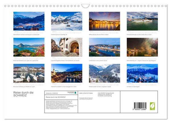 Produktbild: Reise durch die SCHWEIZ (Wandkalender 2026 DIN A3 quer), CALVENDO Monatskalender