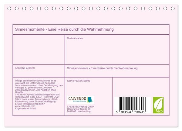Produktbild: Sinnesmomente - Eine Reise durch die Wahrnehmung (Tischkalender 2027 DIN A5 quer), CALVENDO Monatskalender