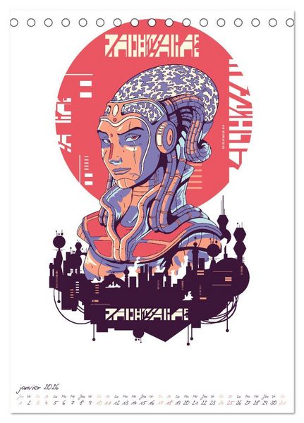 Produktbild: Cyberpunk Futuristes (Calendrier de bureau 2026 DIN A5 horizontal), CALVENDO calendrier mensuel