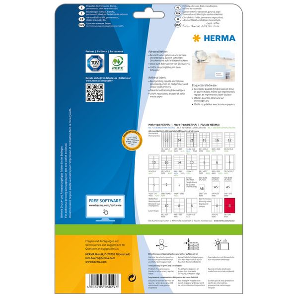 Produktbild: HERMA Adressetiketten permanent wei&szlig; 63,5x38,1mm 25 Blatt 525 St&uuml;ck
