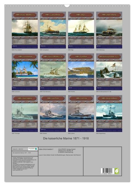 Produktbild: Die kaiserliche Marine 1871 - 1918 (Wandkalender 2026 DIN A2 hoch), CALVENDO Monatskalender