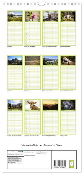 Produktbild: Familienplaner 2026 - Naturparadies Allg&auml;u - Von Oberstdorf bis F&uuml;ssen mit 5 Spalten (Wandkalender, 21 x 45 cm) CALVENDO
