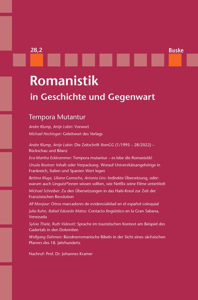 Produktbild: Romanistik in Geschichte und Gegenwart Jahrgang 28 Heft 2