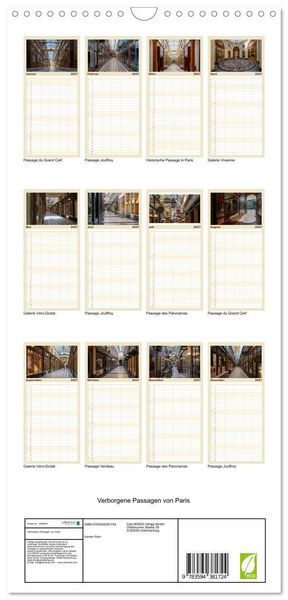Produktbild: Familienplaner 2027 - Verborgene Passagen von Paris mit 5 Spalten (Wandkalender, 21 x 45 cm) CALVENDO