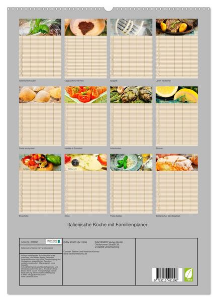 Produktbild: Italienische K&uuml;che mit Familienplaner (hochwertiger Premium Wandkalender 2026 DIN A2 hoch), Kunstdruck in Hochglanz